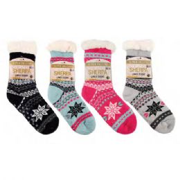 72 Pairs Womens Thick Lined Non Slip Winter Cabin Slipper Socks Sherpa Socks - Womens Thermal Socks