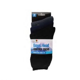 72 Wholesale 3 Pair Sole Trends Boys Heat Control Socks With Solid Color