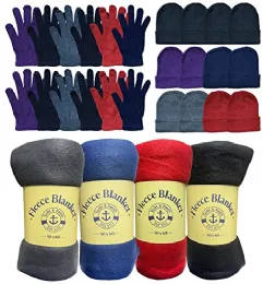 Yacht & Smith Unisex Winter Hat, Glove & Blanket Set