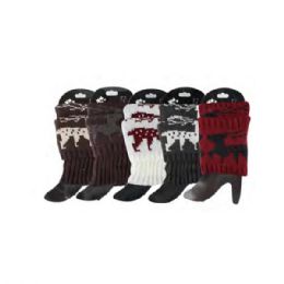 72 Bulk Knitted Women Winter Warm Boot Cuff Sock With Animal Print