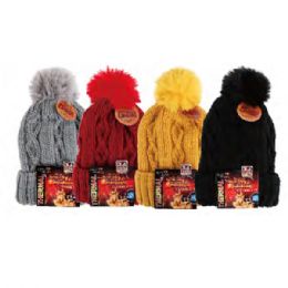 72 Pieces Cable Knit Thermal Heated Hat Double Layer - Winter Beanie Hats