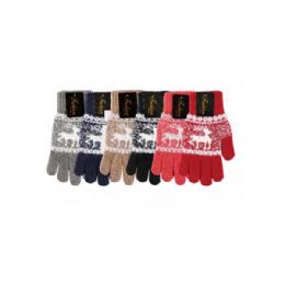 72 Pairs Ladies Thermal Winter Heated Gloves Reindeer - Knitted Stretch Gloves