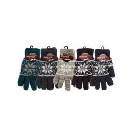 144 Wholesale Men`s Stretchy Snowflake Xmas Knit Stretch Winter Gloves