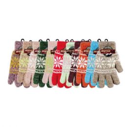 144 Pairs Women Snowflakes Winter Heated Gloves Tag - Knitted Stretch Gloves