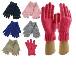 48 Wholesale Womens Winter Classic Cable Warm Plush Knit Gloves Touch Gove