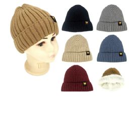 48 Pieces Kids Warm Knit Fleece Lined Winter Beanie Hat - Winter Beanie Hats