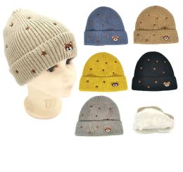 48 Pieces Boys Warm Faux Fur Lined Winter Knit Beanie Star Hat - Winter Beanie Hats