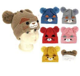 48 Pieces 2 Ball Knitted Beanie Faux Fur Lined - Junior / Kids Winter Hats