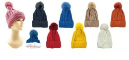 48 Bulk Women's Winter Hat Knit Slouchy Pom Pom Beanie