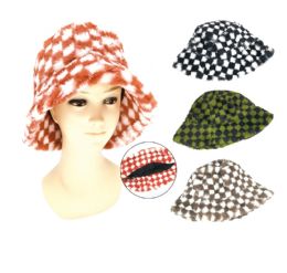 48 Pieces Winter Plush Bucket Hats Checkerboard Faux Fur Bucket Hat - Bucket Hats