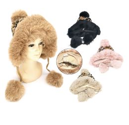 36 Bulk Winter Skull Beanie Hat Women Faux Fur Knit Warm Soft Ski Cap Ear Flaps
