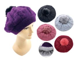 36 Bulk Womens Winter Cozy Fleece Lined Newsboy Knit Cap Cabbie Hat