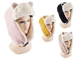 36 Wholesale Trapper Hat With Lined Faux Fur Pull on