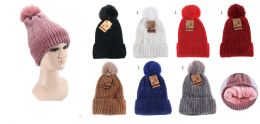 36 Wholesale Thick Cable Knit Faux Fuzzy Fur Pom Fleece Lined Skull Cap Cuff Beanie