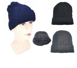 36 Wholesale Fleece Lined Cable Knit Winter Hats