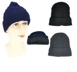 36 Wholesale Fleece Lined Cable Knit Winter Hats