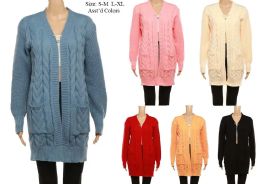 24 Bulk Women's Long Sleeve Cable Knit Long Cardigan Sweaters With Pockets