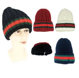 36 Wholesale Adults Beanie Hat Fur Lined
