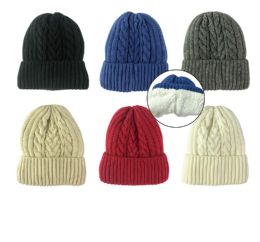36 Wholesale Winter Beanie Hat Warm Fleece Lined Knitted Soft Ski Cuff Cap