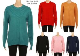 24 Bulk Women's Long Sleeve Knit Sweater Fashion Printed Mix Colors