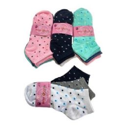 60 Pairs 3pr Ladies/teen Anklets 9-11 [tiny Polka Dots] - Womens Ankle Sock