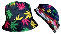 24 Wholesale Multi Color Marijuana Leaf Bucket Hat