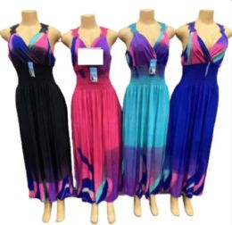 24 Pieces Long Maxi Ombre Color Patch Lace Back Dresses - Womens Sundresses & Fashion