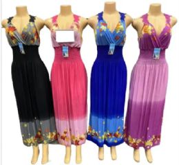 24 Pieces Lace Back Maple Leaf Graphic Maxi Long Dresses - Womens Sundresses & Fashion