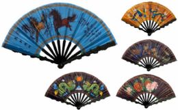 96 Wholesale Hand Fan With Horse, Dragon, Flower Design