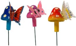 48 Bulk Butterfly With Mushroom Garden Stake Decoration Assorted Colors