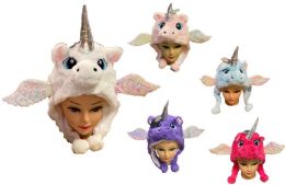 24 Wholesale Plush Unicorn With Wings Hats Short