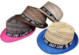 24 Wholesale Color Fedora Hat Love On Band