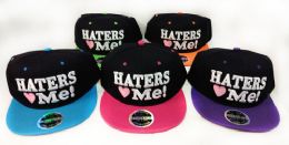 24 Wholesale Snap Back Flat Bill Haters Love Me Assorted Color