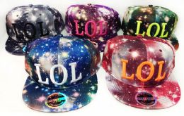 24 Pieces Snap Back Flat Bill Galaxy Print Lol Design Hat - Hats With Sayings
