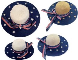 24 Bulk Ladies Summer Americana Woven Hat With Bow