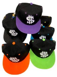 24 Pieces Money Sign Snapback Baseball Cap Assorted - Hats With Sayings