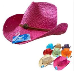 12 Pieces Bright Color Assorted Woven Cowboy Hats With Medallion - Cowboy & Boonie Hat