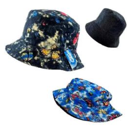 24 Bulk Tie Dye Butterflies Bucket Hat Reversible Assorted Colors