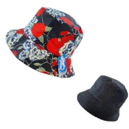 24 Pieces Skull With Roses Bucket Hat Reversible One Size Fits All - Bucket Hats