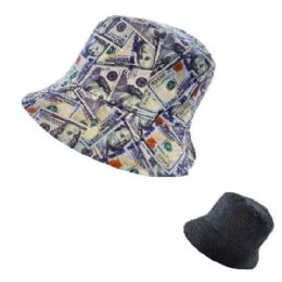 24 Bulk Bucket Hat Money Print Reversible One Size Fits All