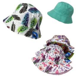 24 Pieces Bucket Hat Reversible With Prints And Pastel Colors - Bucket Hats