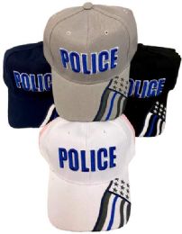 24 Pieces Police Baseball Cap With Flag On The Bill - Baseball Caps & Snap Backs