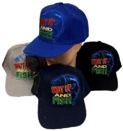 24 Wholesale Shut Up And Fish Baseball Cap Hat Adjustable Size