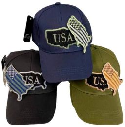 24 Bulk Solid Color Hat With Detachable Flag Patch Usa