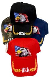 24 Bulk Eagle With Usa Flag Baseball Cap Hat