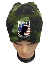 48 Pieces Pow Mia Camo Winter Beanie - Hats With Sayings