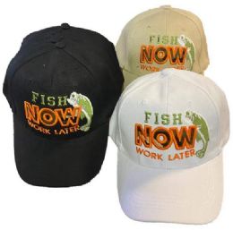 36 Pieces Fish Now Work Later Baseball Hats - Hats With Sayings