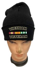 24 Pieces Vietnam Veteran Black Color Winter Beanie - Hats With Sayings