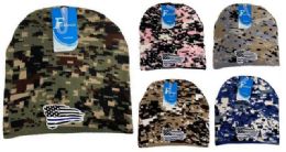 24 Pieces Camo Color Winter Beanie Black The Blue Usa Flag - Hats With Sayings