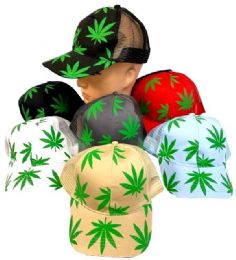 36 Pieces Marijuana Hat With Mesh - Baseball Caps & Snap Backs